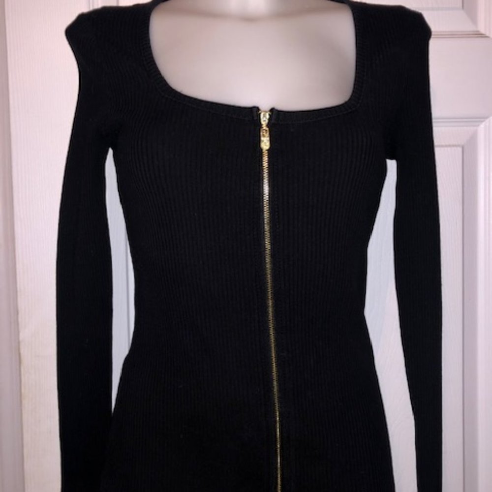 Bebe Gold Zip Up Long Sleeve Sweater Top